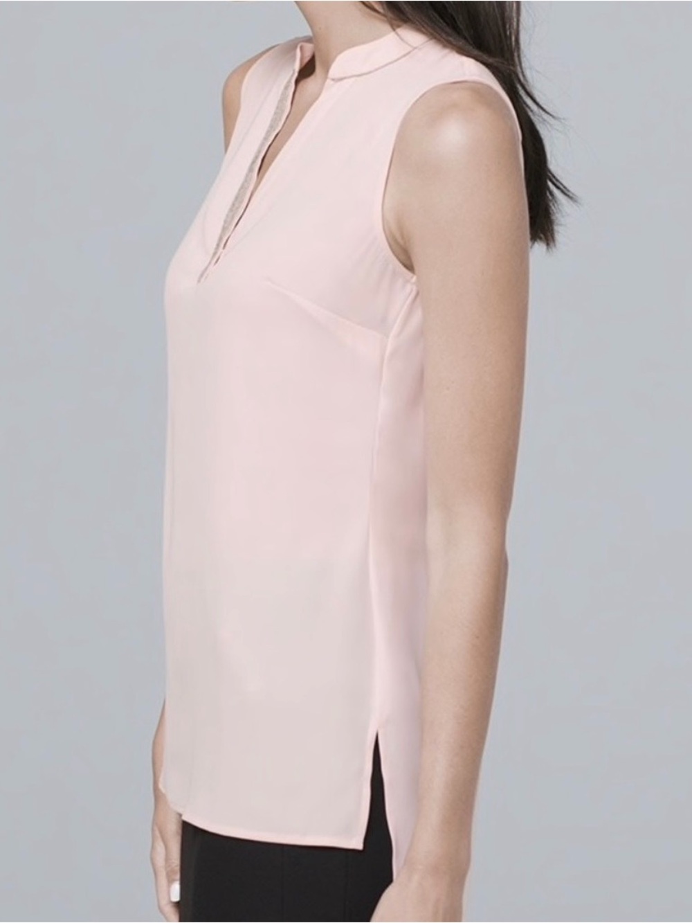 White House Black Market Pale Pink Sleeveless Split-Neck Shell